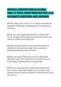 CRITICAL PERSPECTIVES IN GLOBAL HEALTH FINAL EXAM PREPARATION 2026 ACCURATE QUESTIONS AND ANSWERS