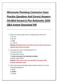Minnesota Plumbing Contractor Exam  Practice Questions And Correct Answers  &lpar;Verified Answers&rpar; Plus Rationales 2026  Q&A Instant Download Pdf 