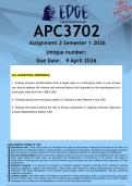 APC3702 Assignment 2 &lpar;ANSWERS&rpar; Semester 1 2026 - DISTINCTION GUARANTEED