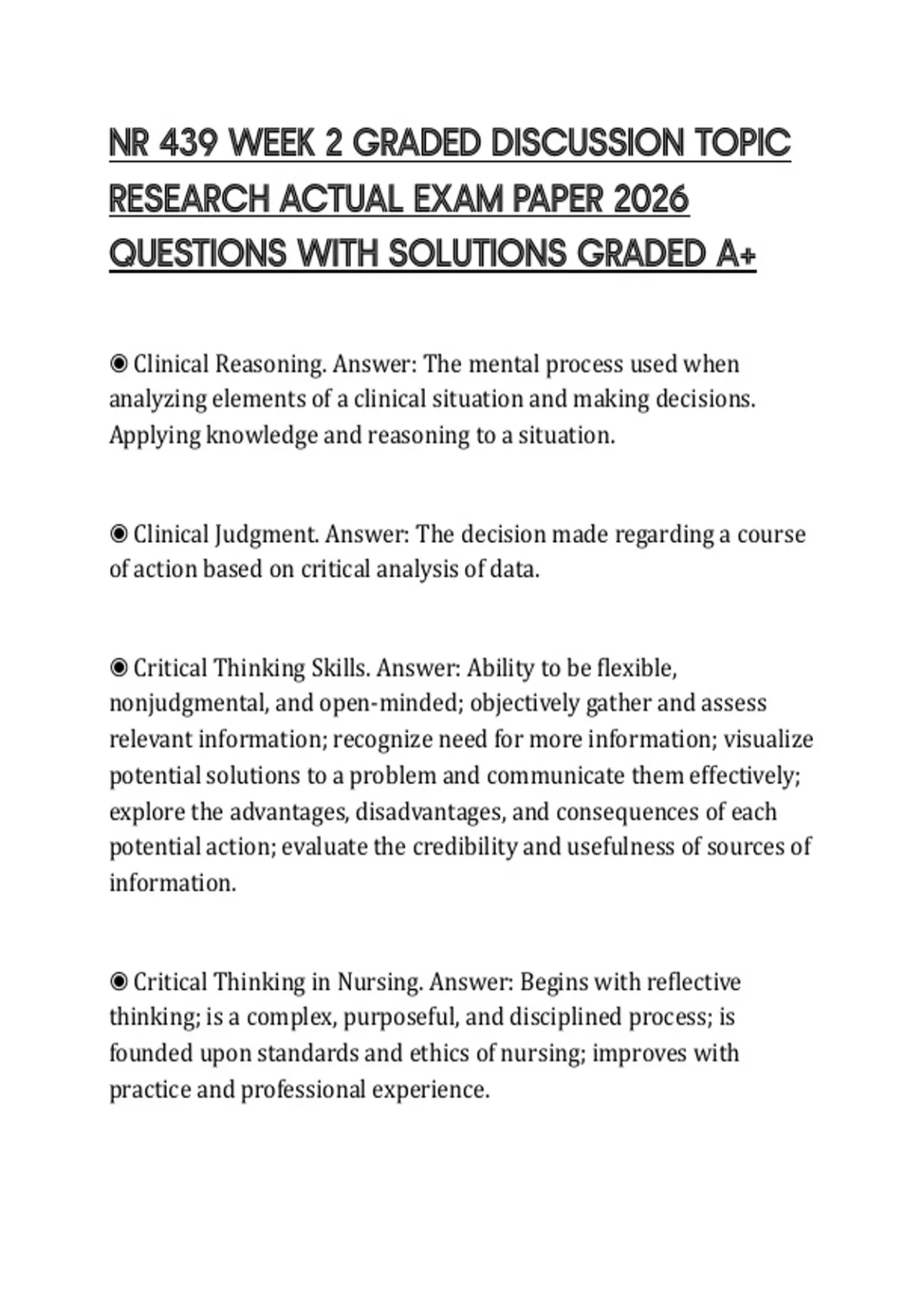 NR 439 WEEK 2 GRADED DISCUSSION TOPIC RESEARCH ACTUAL EXAM PAPER 2026 ...