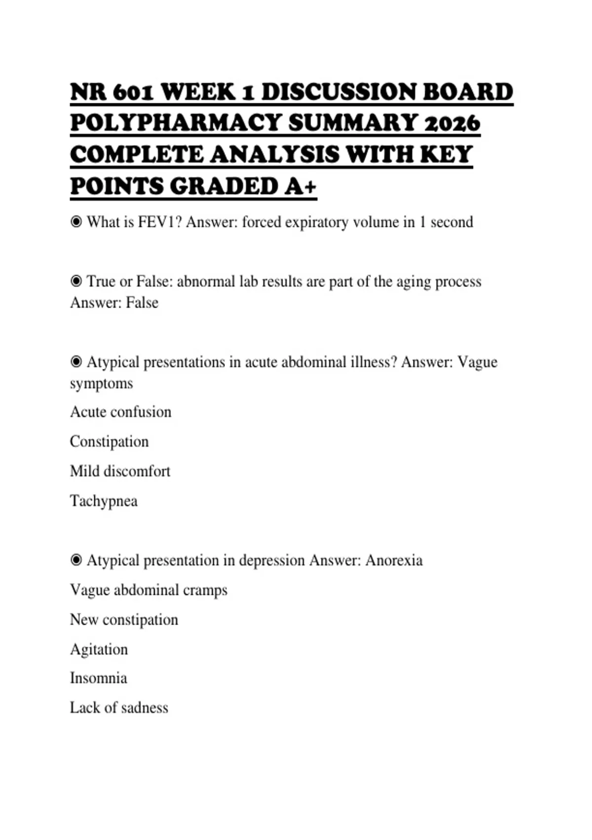 NR 601 WEEK 1 DISCUSSION BOARD POLYPHARMACY SUMMARY 2026 COMPLETE ...