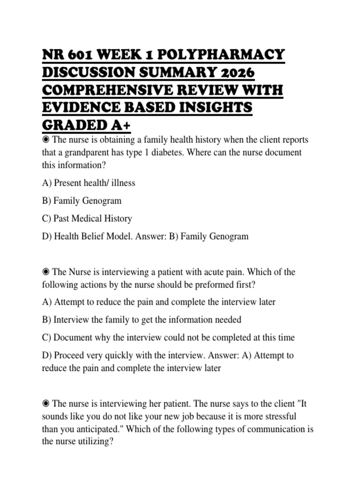 NR 601 WEEK 1 POLYPHARMACY DISCUSSION SUMMARY 2026 COMPREHENSIVE REVIEW ...