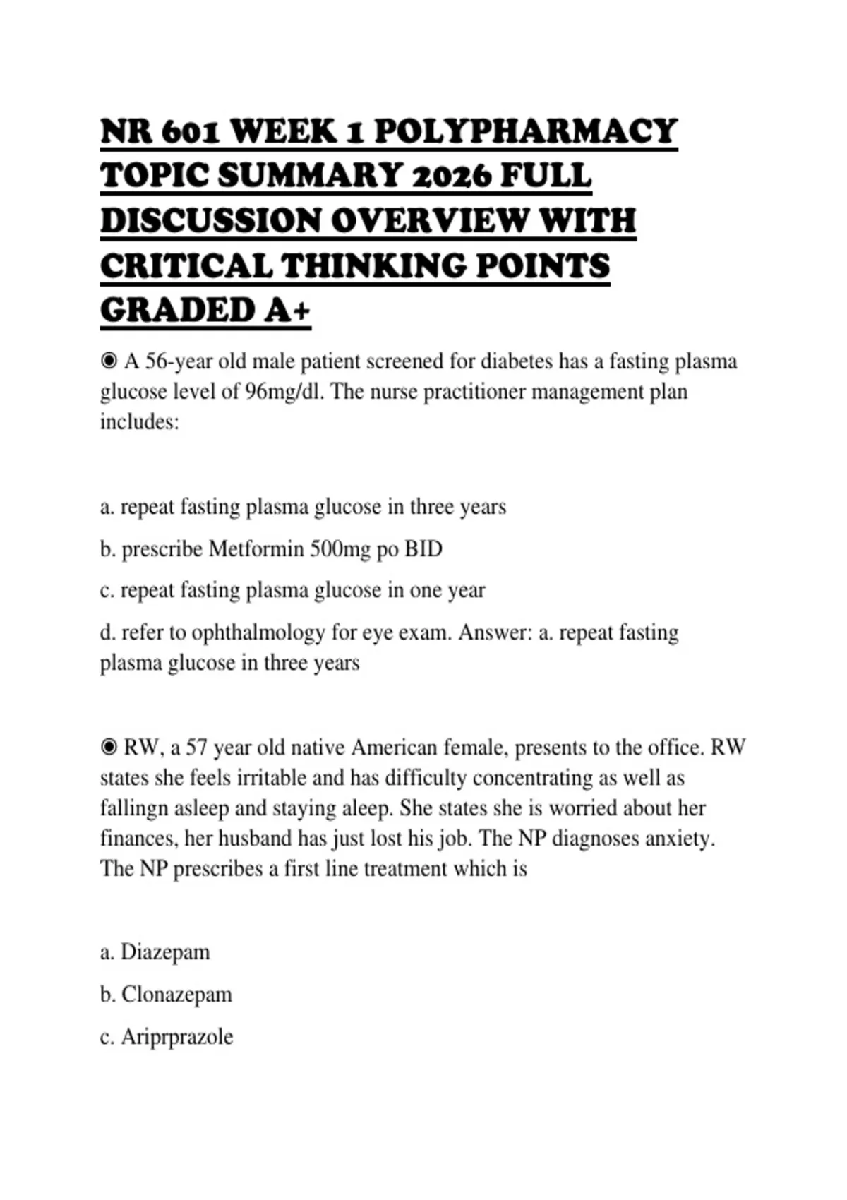 NR 601 WEEK 1 POLYPHARMACY TOPIC SUMMARY 2026 FULL DISCUSSION OVERVIEW ...