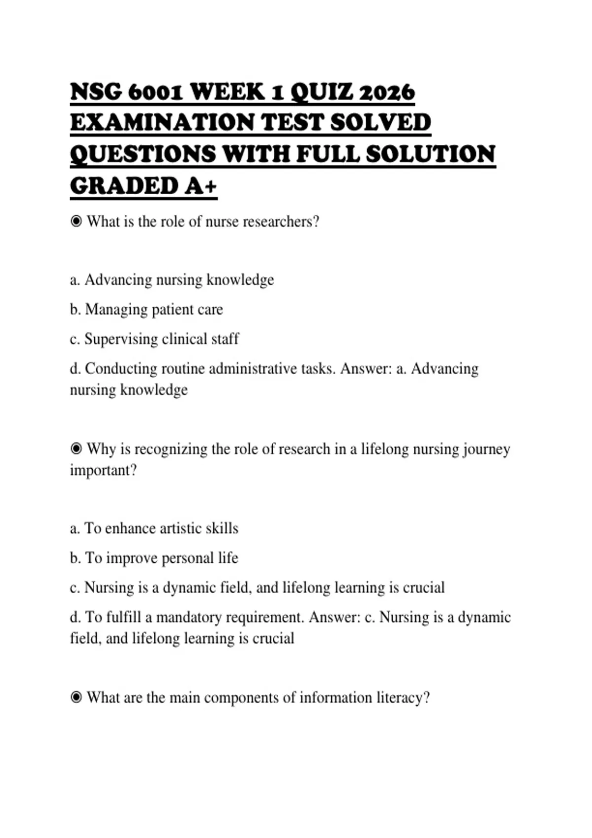 NSG 6001 WEEK 1 QUIZ 2026 EXAMINATION TEST SOLVED QUESTIONS WITH FULL ...