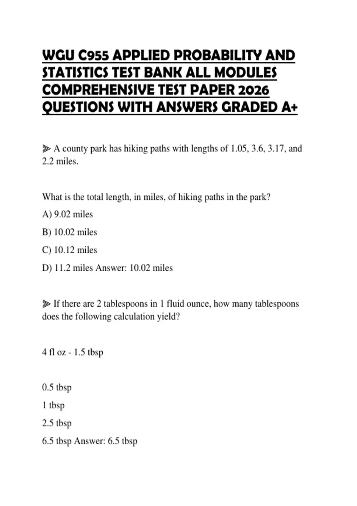 WGU C955 APPLIED PROBABILITY AND STATISTICS TEST BANK ALL MODULES ...