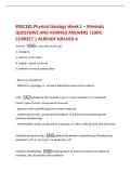 ERSC181 Physical Geology Week 1 &ndash; Minerals  QUESTIONS AND VERIFIED ANSWERS &vert;100&percnt;  CORRECT &vert; ALREADY GRADED A 