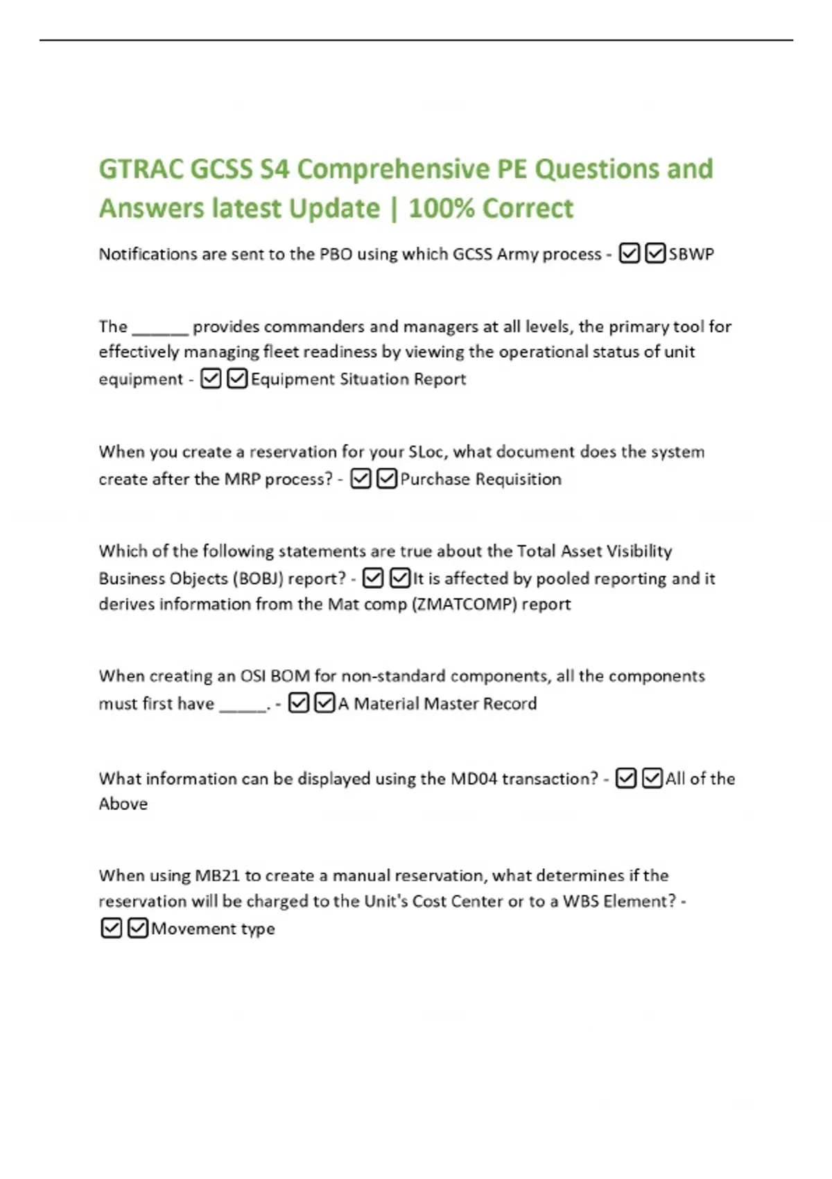9 Status Gcss GTRAC GCSS S4 Comprehensive PE Questions and Answers latest Update ...
