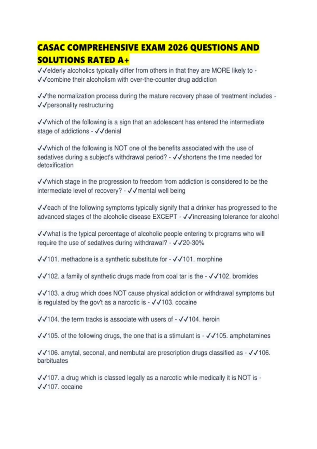 CASAC COMPREHENSIVE EXAM 2026 QUESTIONS AND SOLUTIONS RATED - CASAC ...
