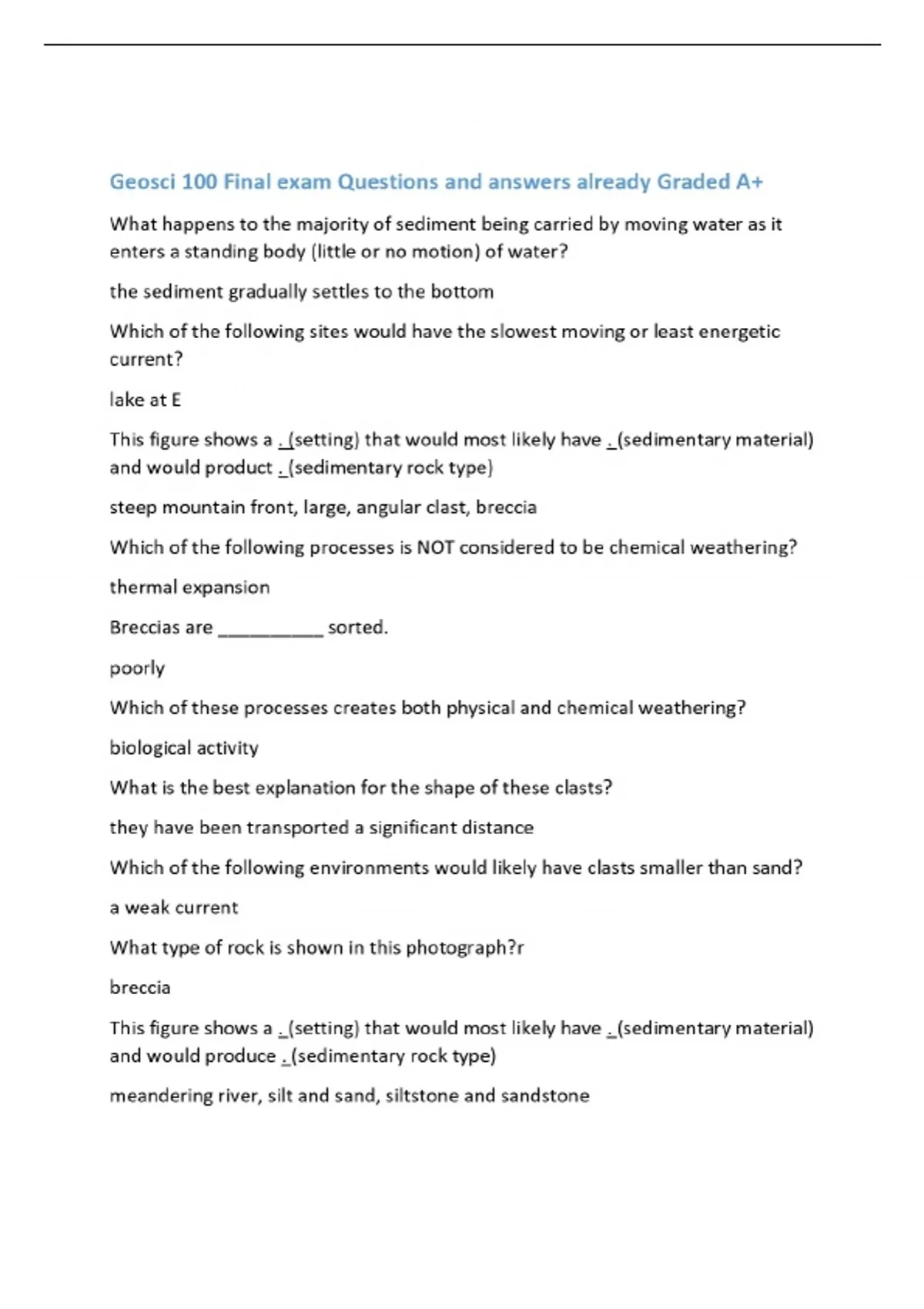 Geosci 100 Final exam Questions and answers already Graded A+ - General ...
