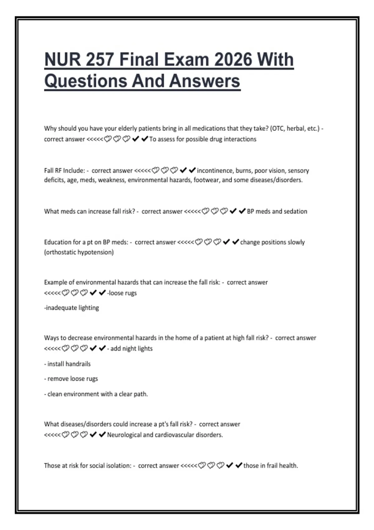 NUR 257 Final Exam 2026: Questions and Answers Study Guide - Prepare ...