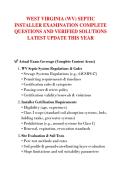 WEST VIRGINIA &lpar;WV&rpar; SEPTIC  INSTALLER EXAMINATION COMPLETE  QUESTIONS AND VERIFIED SOLUTIONS  LATEST UPDATE THIS YEAR