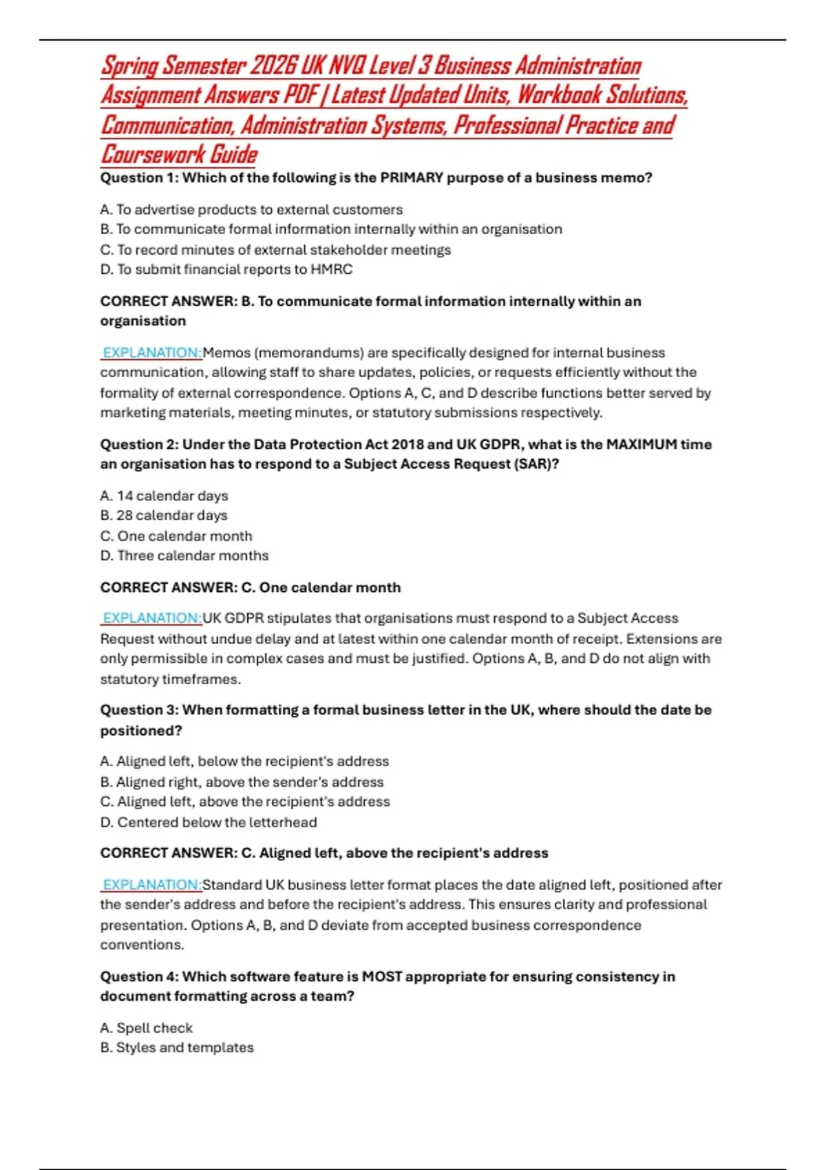 Unit R033 Coursework Spring Semester 2026 UK NVQ Level 3 Business Administration Assignment ...