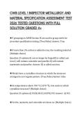CWB LEVEL 1 INSPECTOR METALLURGY AND MATERIAL SPECIFICATION ASSESSMENT TEST 2026 TESTED QUESTIONS WITH FULL SOLUTION GRADED A&plus;
