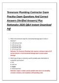 Tennessee Plumbing Contractor Exam  Practice Exam Questions And Correct  Answers &lpar;Verified Answers&rpar; Plus  Rationales 2026 Q&A Instant Download  Pdf 