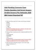 Utah Plumbing Contractor Exam  Practice Questions And Correct Answers  &lpar;Verified Answers&rpar; Plus Rationales 2026  Q&A Instant Download Pdf 