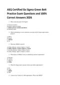ASQ Certified Six Sigma Green Belt Practice Exam Questions and 100- Correct Answers 2026