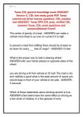 Texas CDL general knowledge exam 2026&sol;2027  Version C&comma; CDL test study guide PDF&comma; Texas  commercial driver license questions&comma; CDL practice  test 2026&sol;2027&comma; Texas DPS CDL prep&comma; verified CDL  answers Texas&comma; CDL exam questions and  answers&vert;&vert;Newest Exam&excl;&excl;