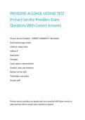 PROSERVE ALCOHOL LICENSE TEST Primary Service Providers Exam Questions With Correct Answers