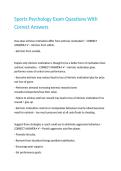 Sports Psychology Exam Questions With Correct Answers