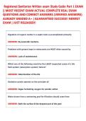 Registered Sanitarian Written exam Study Guide Part 1 EXAM  &vert;&vert; MOST RECENT EXAM ACTUAL COMPLETE REAL EXAM  QUESTIONS AND CORRECT ANSWERS &lpar;VERIFIED ANSWERS&rpar;  ALREADY GRADED A&plus; &vert; GUARANTEED SUCCESS&excl;&excl; NEWEST  EXAM &vert; JUST RELEASED&excl;&excl;