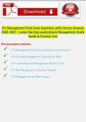 ATI Management Final Exam Questions with Correct Answers &lpar;2026&ndash;2027&rpar; &vert; Latest Nursing Leadership & Management Study Guide & Practice Test