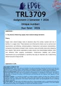 TRL3709 Assignment 2 &lpar;ANSWERS&rpar; Semester 1 2026 - DISTINCTION GUARANTEED