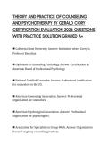 THEORY AND PRACTICE OF COUNSELING AND PSYCHOTHERAPY BY GERALD CORY CERTIFICATION EVALUATION 2026 QUESTIONS WITH PRACTICE SOLUTION GRADED A&plus;