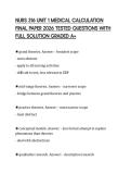NURS 316 UNIT 1 MEDICAL CALCULATION CERTIFICATION EVALUATION TEST 2026 FULL QUESTIONS AND CORRECT ANSWERS ALREADY PASSED GRADED A&plus;