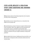 OCR A-LEVEL BIOLOGY A 2026 EXAM STUDY GUIDE QUESTIONS AND ANSWERS GRADED A&plus;