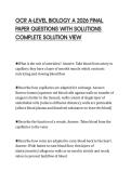 OCR A-LEVEL BIOLOGY A 2026 FINAL PAPER QUESTIONS WITH SOLUTIONS COMPLETE SOLUTION VIEW