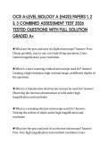 OCR A-LEVEL BIOLOGY A &lpar;H420&rpar; PAPERS 1&comma; 2 & 3 COMBINED ASSESSMENT TEST 2026 TESTED QUESTIONS WITH FULL SOLUTION GRADED A&plus;
