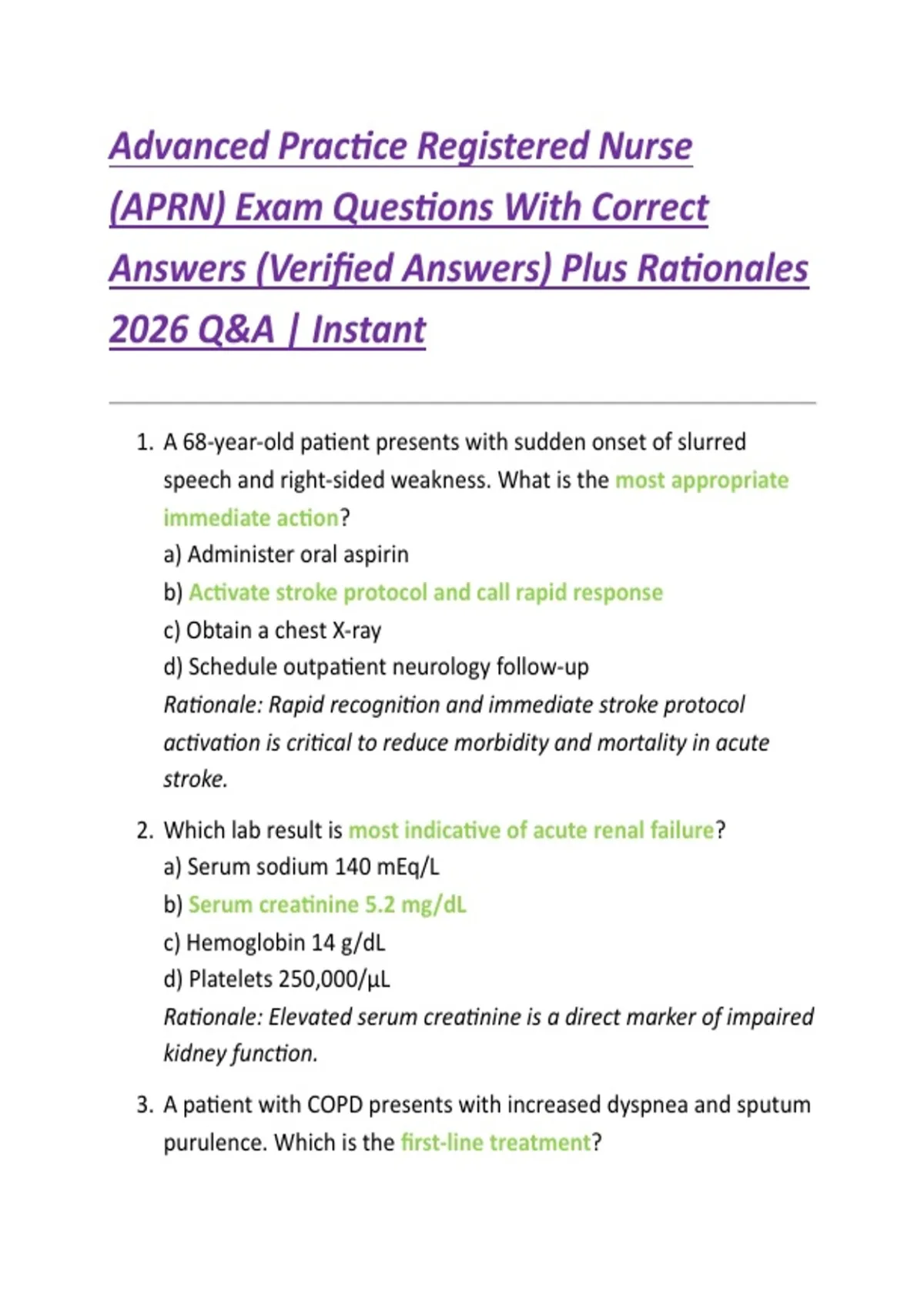 APRN Certification Exam 2026 Q&A – Practice Questions with Verified ...