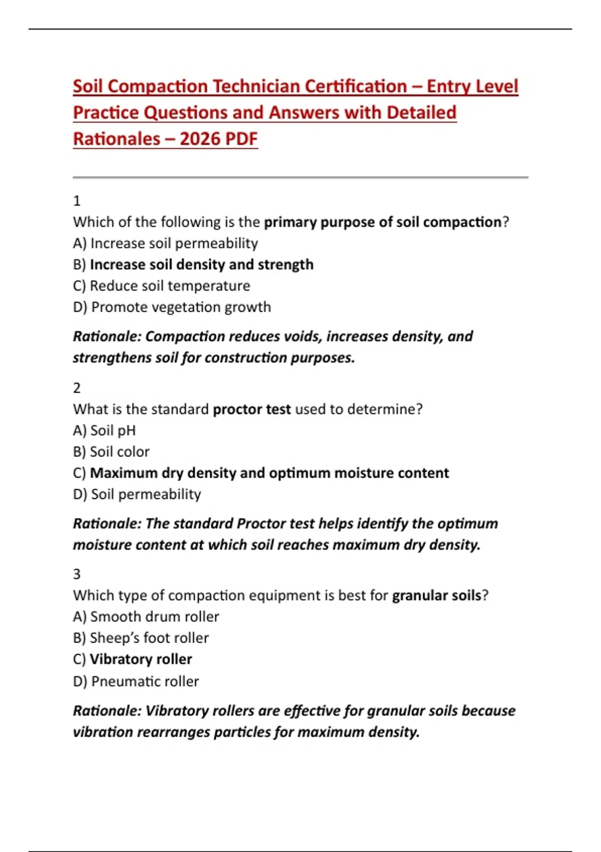 Soil Practical Test Questions Soil Compaction Technician Certification – Entry Level Practice ...