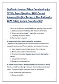 California Law and Ethics Examination for LCSWs Questions With Correct Answers &lpar;Verified Answers&rpar; Plus Rationales 2026 Q&A &vert; Instant Download PDF