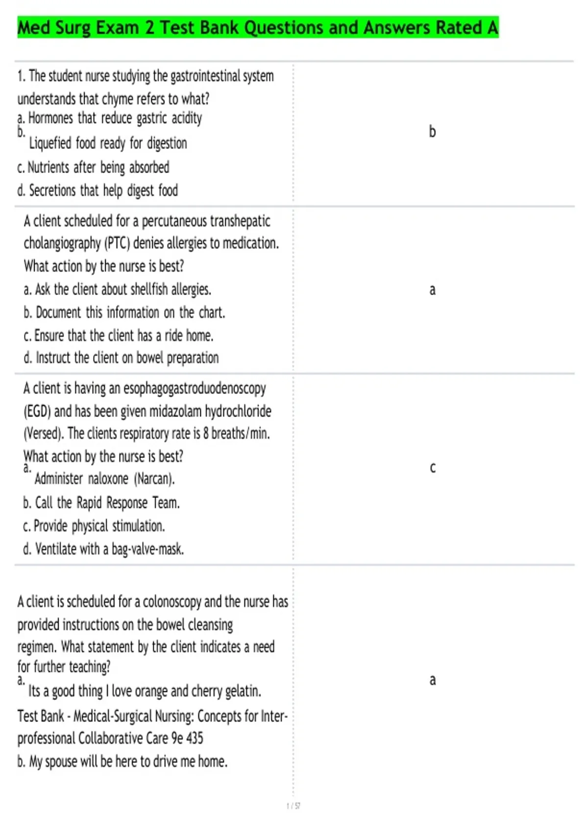 Med Surg Exam 2 Test Bank Questions and Answers Rated A - Med Surg ...