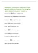 Language of Anatomy and Overview of Organ  Systems QUESTIONS AND VERIFIED ANSWERS  &vert;100&percnt; CORRECT &vert; ALREADY GRADED A 