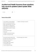 Accident and Health Insurance Exam questions fully solved & updated &lpar;Latest Update 2026&rpar; UPDATE&excl;&excl;