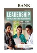 Test Bank for Leadership and Nursing Care Management 7th Edition by Huber & Joseph &vert; Complete Guide Chapters 1-27 &vert; Latest Edition
