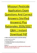 Missouri Pesticide  Applicators Exam  Questions And Correct  Answers &lpar;Verified  Answers&rpar; Plus  Rationales 2026&sol;2027  Q&A &vert; Instant  Download Pdf
