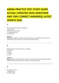 AWWA PRACTICE TEST STUDY GUIDE  ACTUAL &lpar;UPDATED 2026&rpar; QUESTIONS  AND 100&percnt; CORRECT ANSWERS&vert;&vert; LATEST  UPDATE 2026