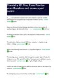 Chemistry 101 Final Exam Practice exam Questions and answers past papers