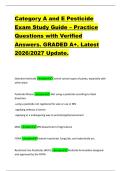 Category A and E Pesticide  Exam Study Guide &ndash; Practice  Questions with Verified  Answers&period; GRADED A&plus;&period; Latest  2026&sol;2027 Update&period; 