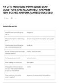 NY DMV Motorcycle Permit &lpar;2026&rpar; EXAM QUESTIONS AND ALL CORRECT ANSWERS 100&percnt; SOLVED AND GUARANTEED SUCCESS&excl;&excl;