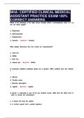 NHA&colon; CERTIFIED CLINICAL MEDICAL ASSISTANT PRACTICE EXAM 100&percnt; CORRECT ANSWERS