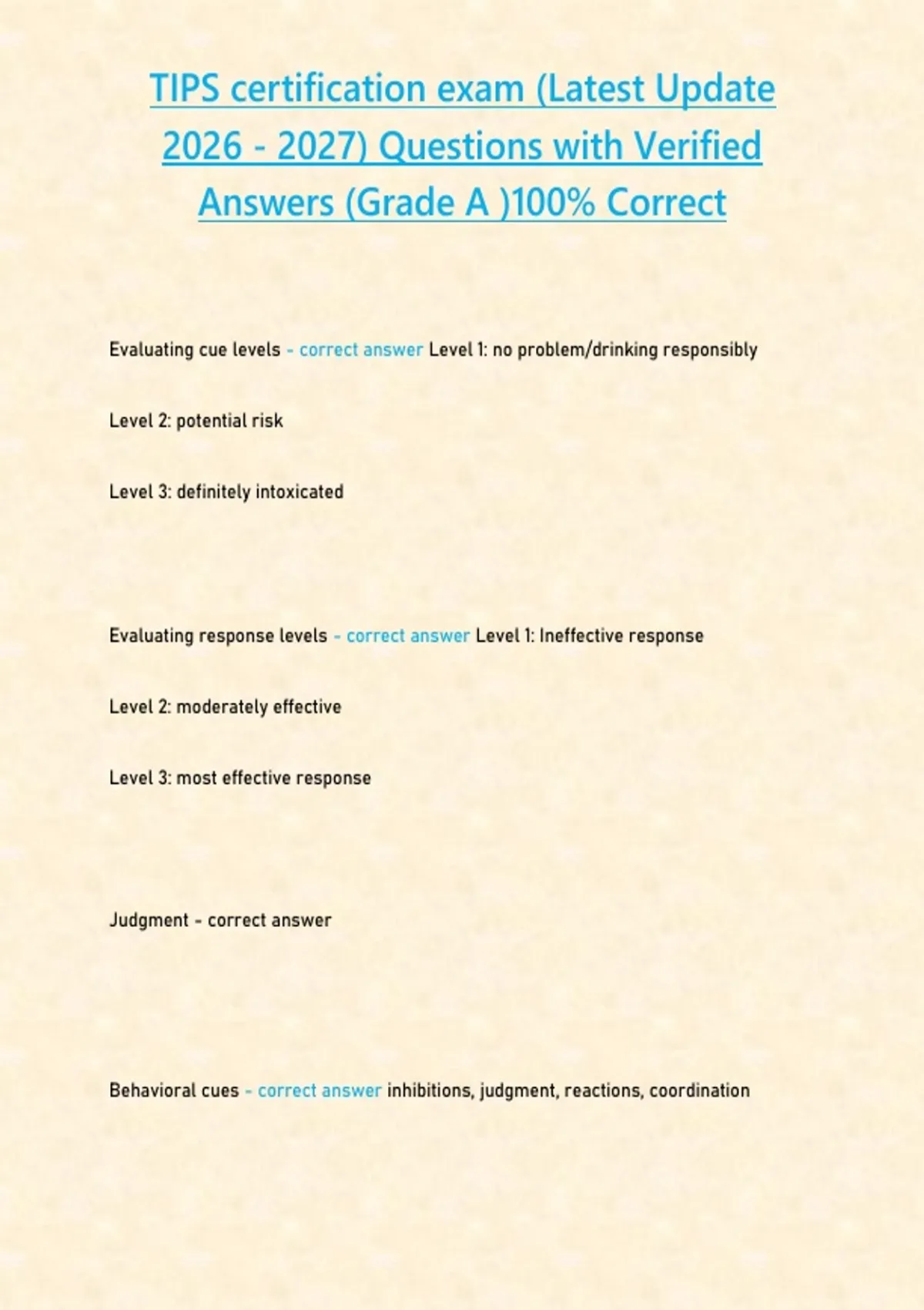 TIPS certification exam (Latest Update ) Questions with Verified ...