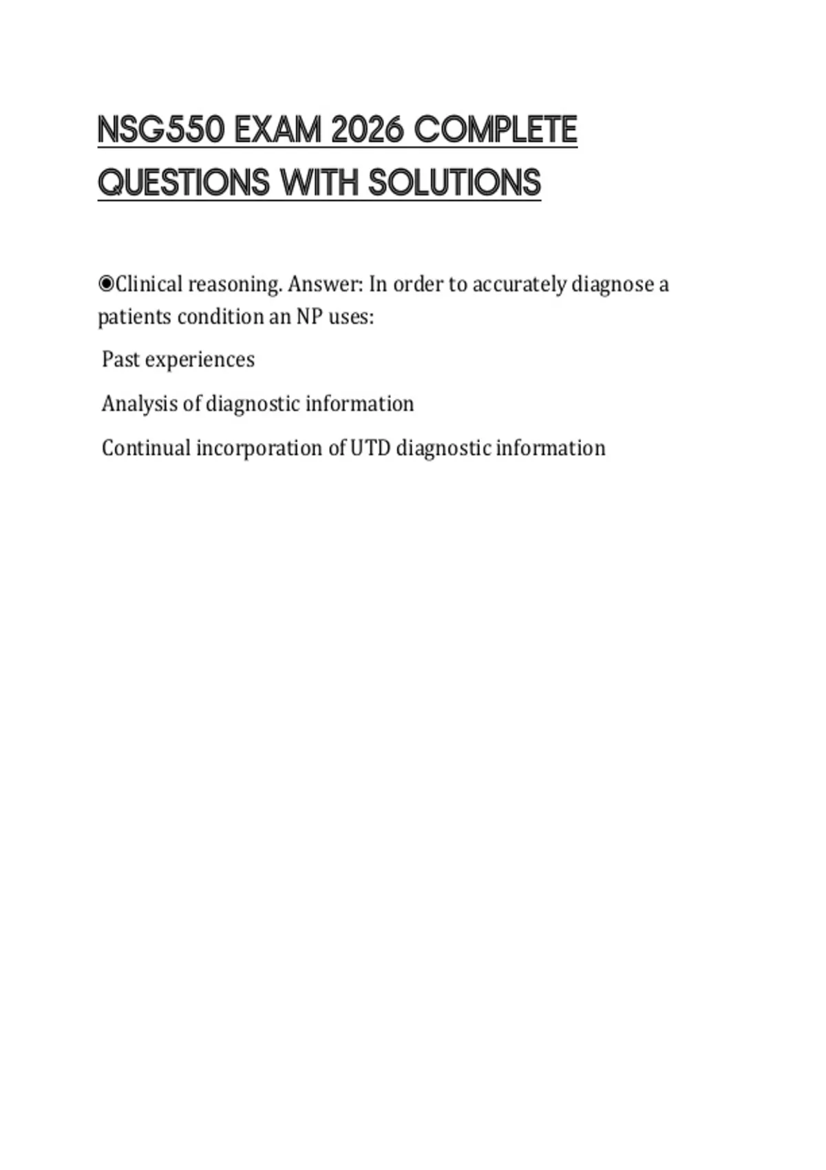 NSG550 EXAM 2026 COMPLETE QUESTIONS WITH SOLUTIONS - NSG550 - Stuvia US