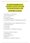 ILLINOIS RESIDENTIAL  LEASING AGENT LICENSE  EXAM QUESTIONS AND  ANSWERS &lpar;LATEST&rpar; 