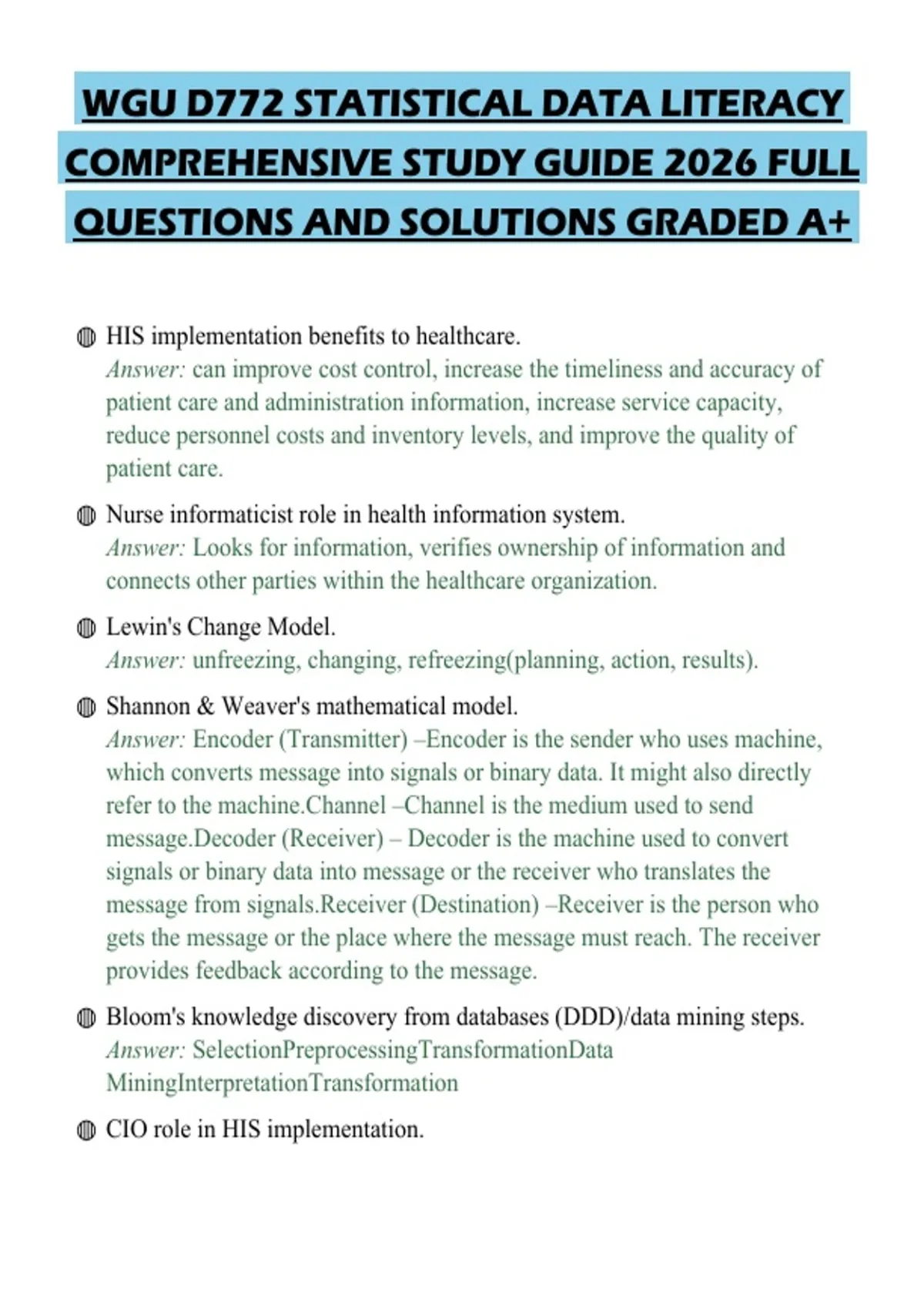 WGU D772 STATISTICAL DATA LITERACY COMPREHENSIVE STUDY GUIDE 2026 FULL ...