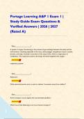 Portage Learning A&P 1 Exam 1 &vert; Study Guide Exam Questions & Verified Answers &vert; 2026 &vert; 2027 &lpar;Rated A&rpar;      