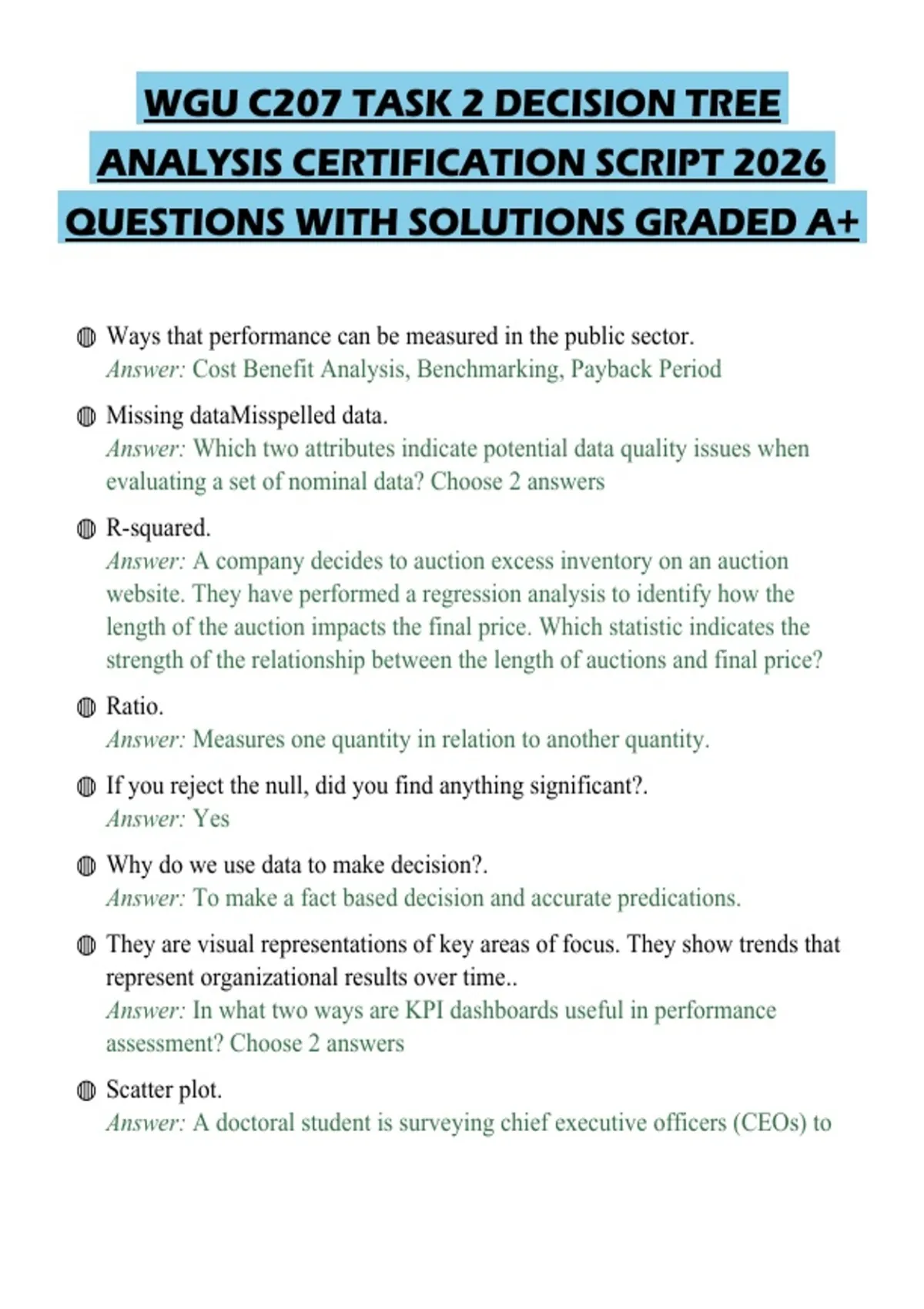 WGU C207 TASK 2 DECISION TREE ANALYSIS CERTIFICATION SCRIPT 2026 ...